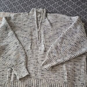 Gray Ribbed Half-Zip Sweater